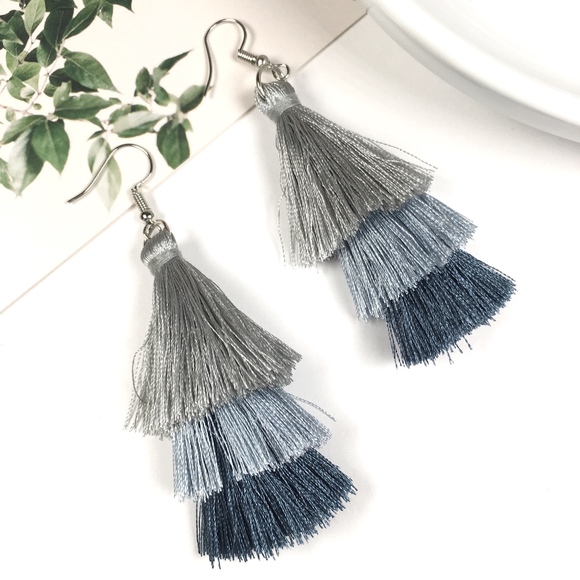 Multicolored Tiered Tassel Dangle Earrings - Picture 2 of 4